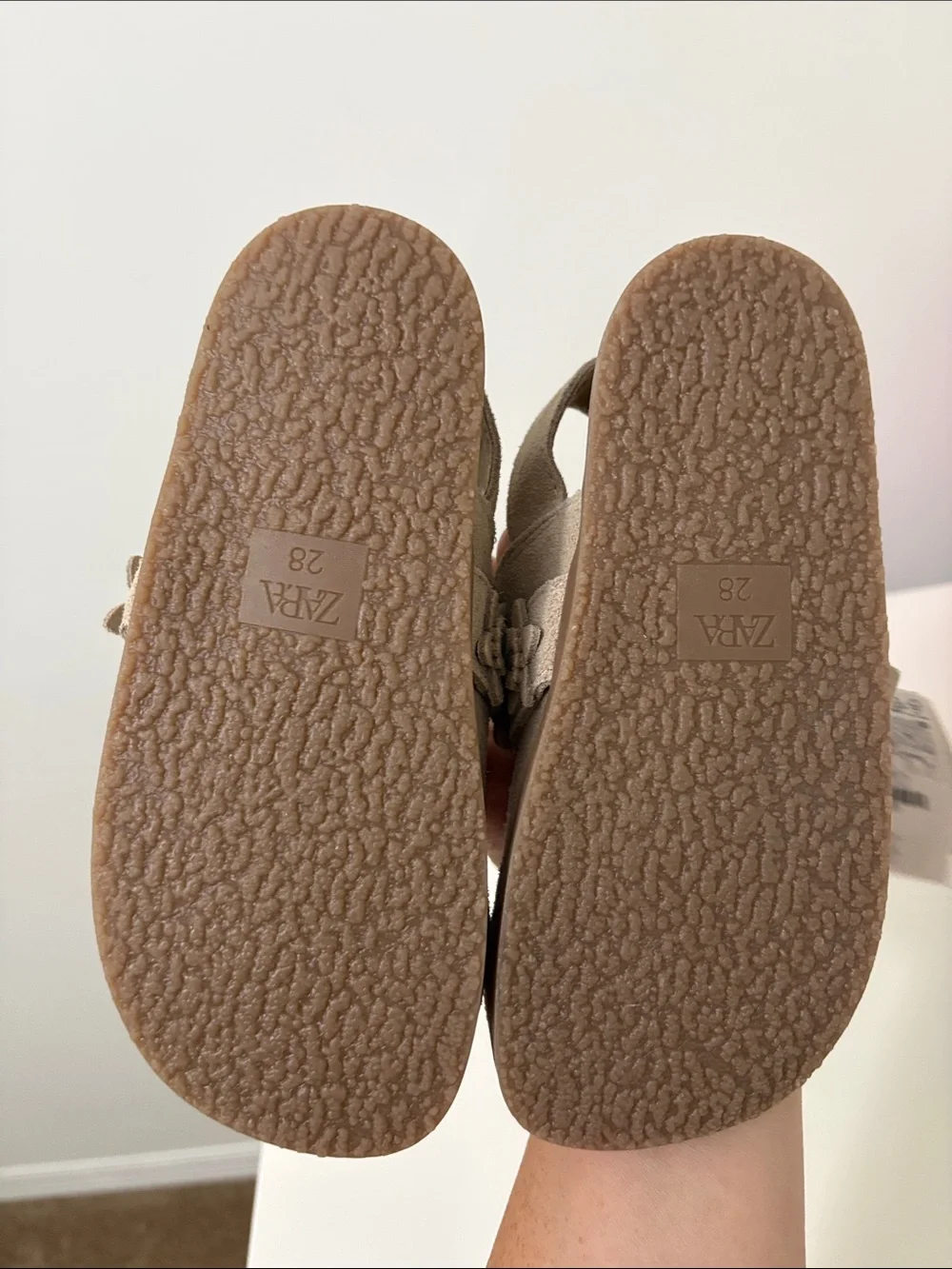 Zara Kids Taupe Suede Flower Strap Mary Janes
